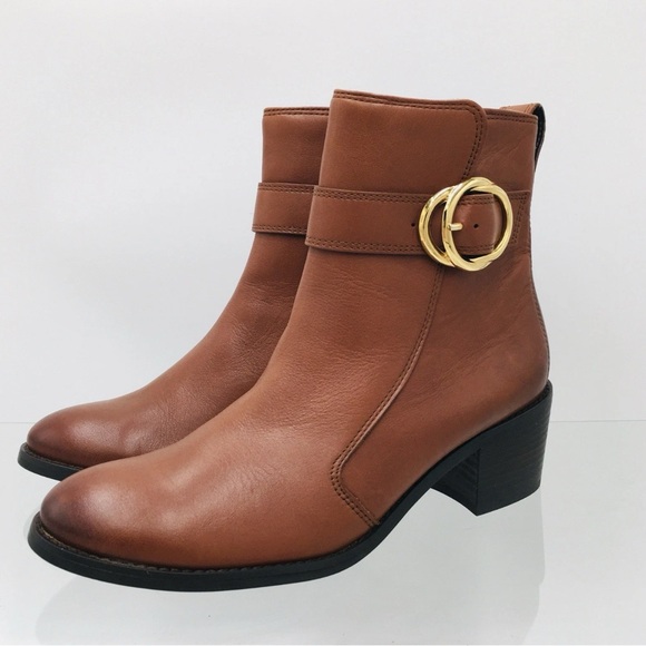 Paul Green Vanessa Cognac Leather Ankle Boots with Gold Buckle - Picture 1 of 14
